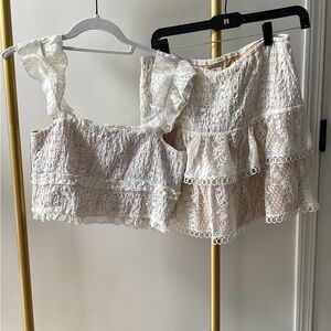 SAYLOR Cream Lace Ruffle Crop Top